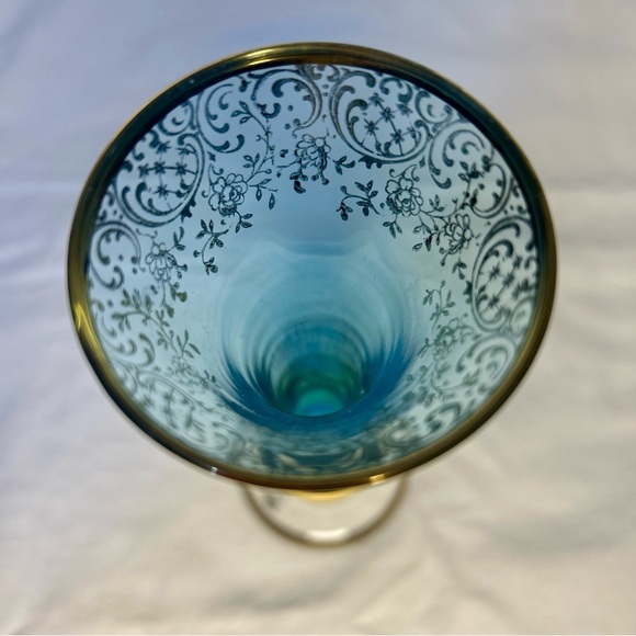 🔹 Vintage VR Crystal Vase Blue Clear Gold Rim 8” West Germany Label - Picture 8 of 10